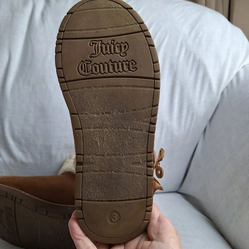 Juicy Couture Kodak Girls Glitter Bow Faux Fur Lined Ankle Bootie Slip-On US 3M‎